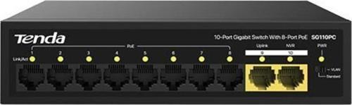 SG110PC 10 Port 8 Port Poe+ 10-100-1000 Mbps + 2 Port Uplink Switch Çelik Kasa Rack Mount