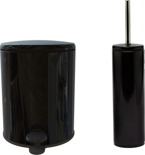 Cigo Banyo Çöp Kovası Tuvalet Fırçası Set 2'li Siyah