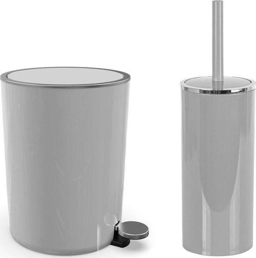 Lenox 5 Lt Pedallı Banyo Çöp Kova Tuvalet Fırçası Set Gri 2'li