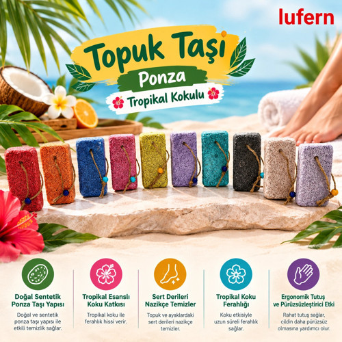 Doğal Topuk Taşı Ponza Tropikal Kokulu Renkli Ayak Bakım Sertleşmiş Deri Pedikür Kişisel Bakım