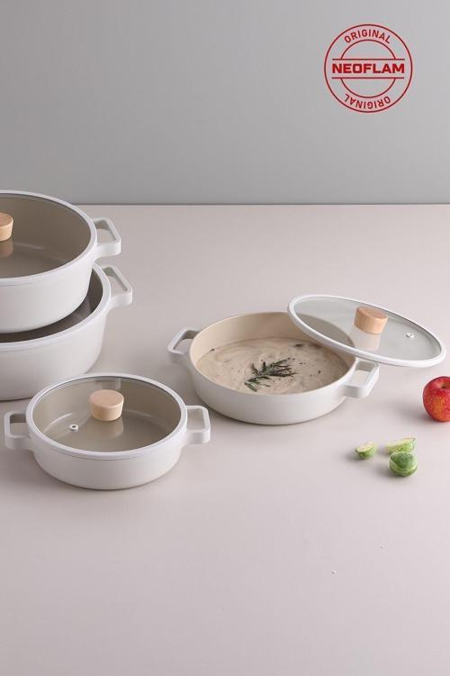 Fika Cam Kapaklı Alüminyum Sahan Set 2'li 20-22 Cm Bej