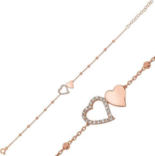 İki Kalp Rose Gümüş Bayan Bileklik