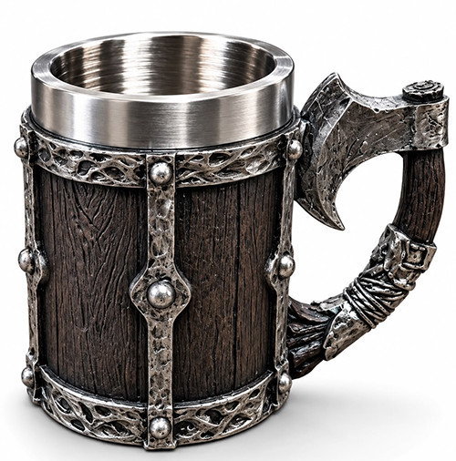 Viking Balta Kulplu 3D Paslanmaz Çelik Kupa Bardak