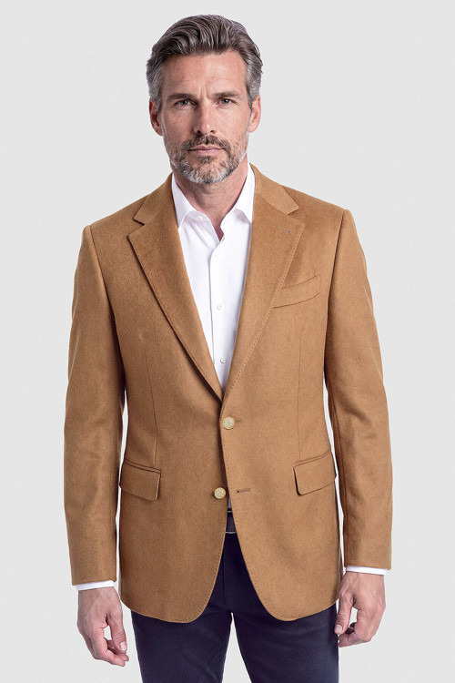 Camel Süet Dokulu Düğmeli Blazer Ceket