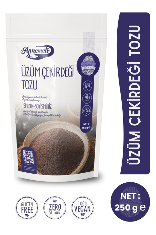 250 Gr Siyah Üzüm Çekirdeği Tozu 250 Taze Öğütülmektedir.