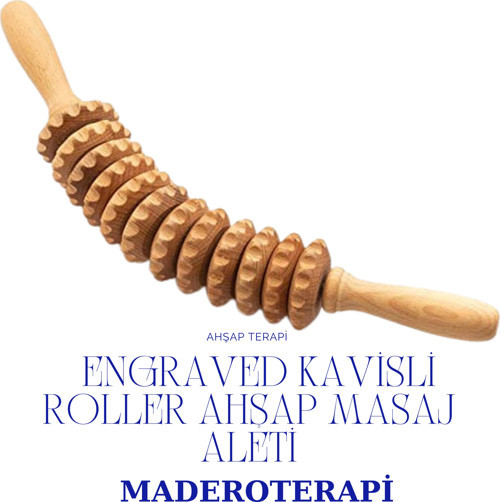 Maderoterapi Engraved Kavisli Roller Ahşap Masaj Aleti