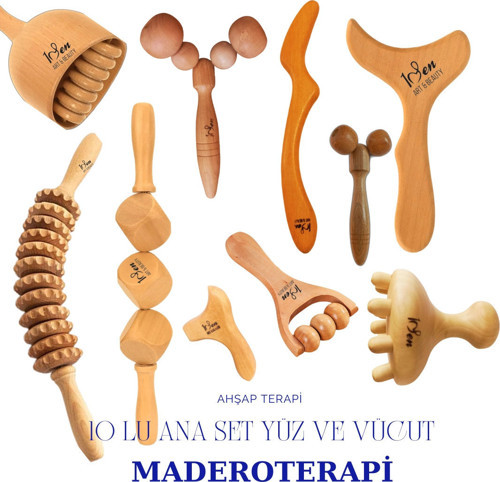 Maderoterapi Profesyonel Ana Set 10'lu Ahşap Masaj Aleti