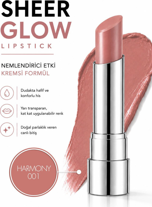 Sheer Glow Lipstick - Parlak Bitişli Nemlendirici Ruj - Harmony - 001