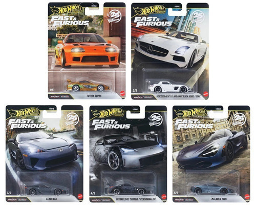 Premium Fast & Furious 25. Yıl 5'li Set Toyota Supra Chase Mercedes Lexus Nissan McLaren