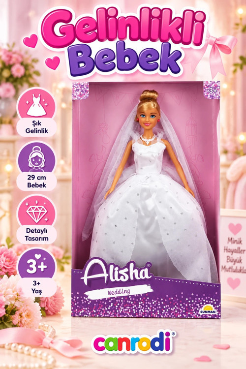 3381 SUN-RST-SIS-Gelinlikli Manken Bebek Alisha 29 cm - canrodi