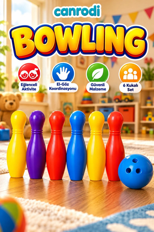 Çocuklar İçin 6 Kukalı Renkli Bowling Oyunu – Toplu Aktivite Seti