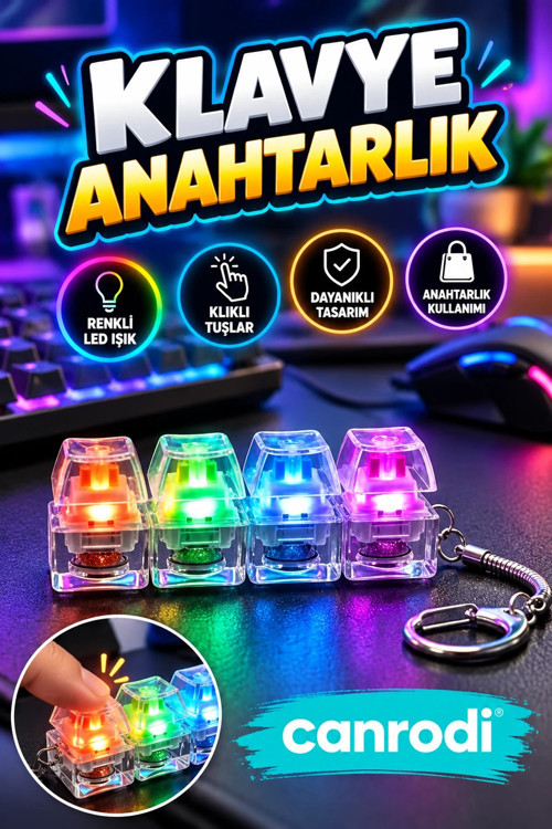 4 Tuşlu Işıklı Mekanik Klavye Anahtarlığı – Klik Tuşlu Renkli Fidget Oyuncak
