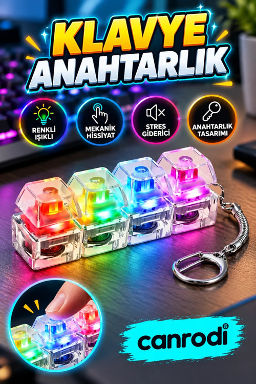 BLUE SWİTCH Işıklı Mekanik Klavye Stres Giderici Fidget Anahtarlık