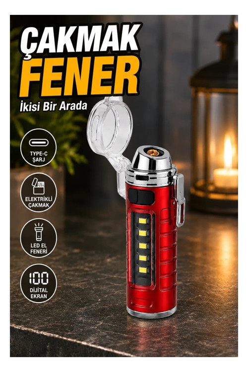 Dijital Ekranlı Tip C Şarjlı Ark Çakmak ve LED El Feneri