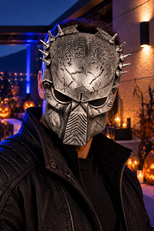 Predator Tarzı Gümüş Korku Maskesi Dikenli Desenli Halloween Cadılar Bayramı Parti Aksesuarı