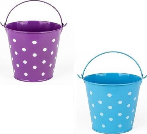 2 PCS VIP DECORATIVE BLUE PURPLE PAİL 2 ADET SAPLI METAL KOVA PUANTİYELİ KOVA MOR KOVA MAVİ KOVA