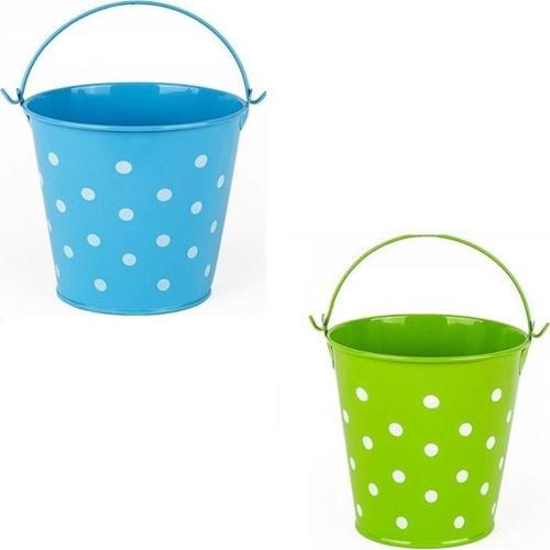 2 PCS VIP DECORATIVE GREEN BLUE PAİL 2 ADET SAPLI METAL KOVA PUANTİYELİ KOVA MAVİ KOVA YEŞİL KOVA