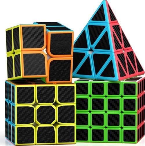 4 SET PROFESSIONAL QY SPEED CORBON FİBER CUBE VIP 4LÜ SET PİRAMİT 2X2 3X3 4X4 ZEKA KÜPÜ RUBİKS CUBE