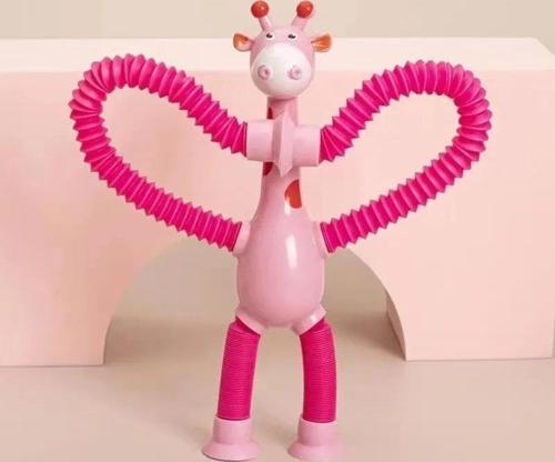 PEMBE ZÜRAFA TELESKOPİK VANTUZLU UZAYAN IŞIKLI ZÜRAFA YENİ NESİL VIP EĞİTİCİ OYUNCAK STRES OYUNCAĞI
