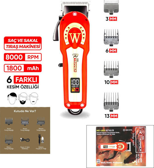 Mr.Trımmer MR-4800 Saç ve Sakal Kesme Traş Makinesi 0,1mm-0,5mm 8000RPM 6 Farklı Kesim