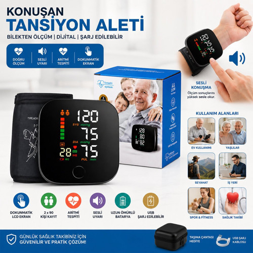 Nursemed BK-606 Tansiyon Aleti 7x8.3cm Dijital Konuşan USB Sarjlı Bilek Ölçüm