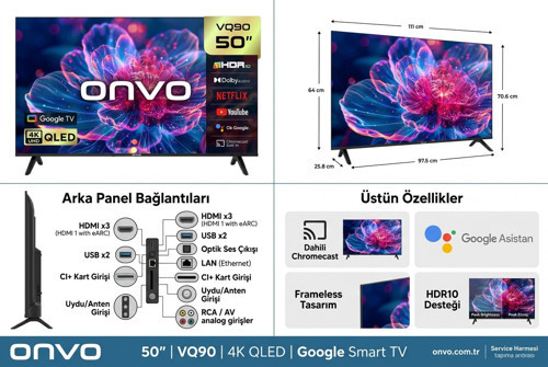 50VQ90F3UB 50'' 127 Ekran Uydu Alıcılı 4K Ultra Hd Google Smart QLED TV