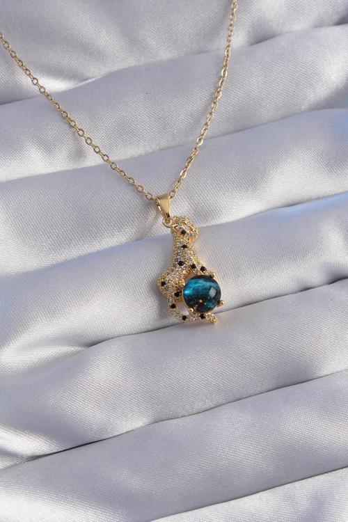 316L Çelik Zincir Gold Renk Zirkon Taşlı Panter Figürlü Gezegen Kolye - EBJ270706W25109