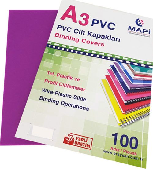 A3 PVC OPAK CİLT KAPAK MOR 100 LÜ