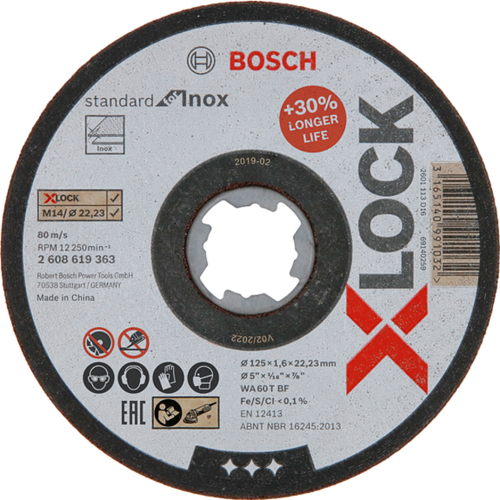 - X-LOCK - 125*1,6 mm Standard Seri Düz Inox (Paslanmaz Çelik) Kesme Diski (Taş)