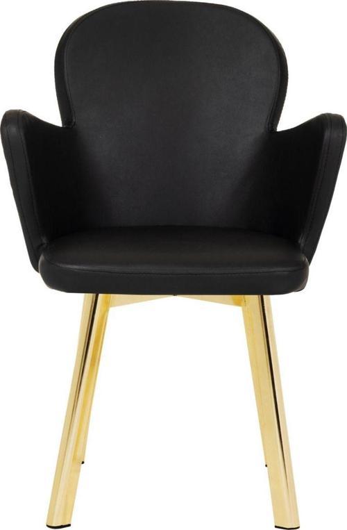Gold Metal Ayaklı Salon / Mutfak Sandalyesi Kollukelebek ( Deri )