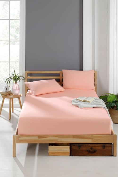 Turuncu Akfil Kumaş Lastikli Fıtted Yastıklı Çarşaf Seti