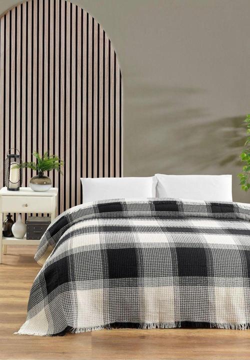 Siyah Ekose Gunes Model - Çift Kişilik Pike 200X230