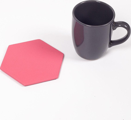 Pembe Altıgen Deri Bardak Altlığı
