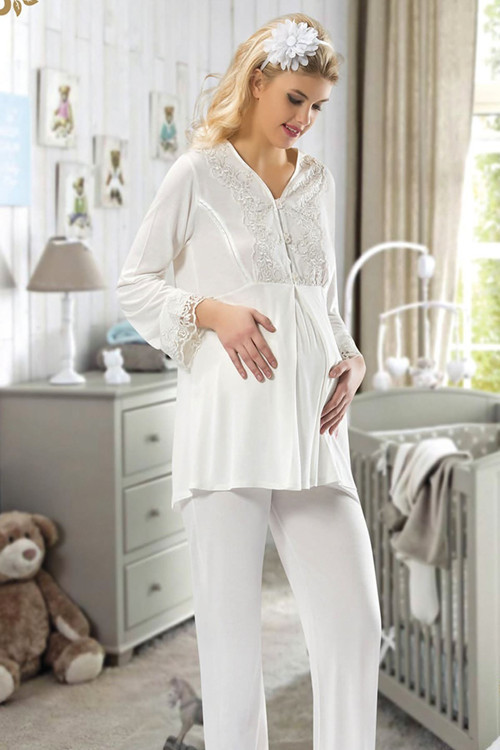 Moda Ekru Hamile ( Lohusa ) Pijama Takımı - 1604