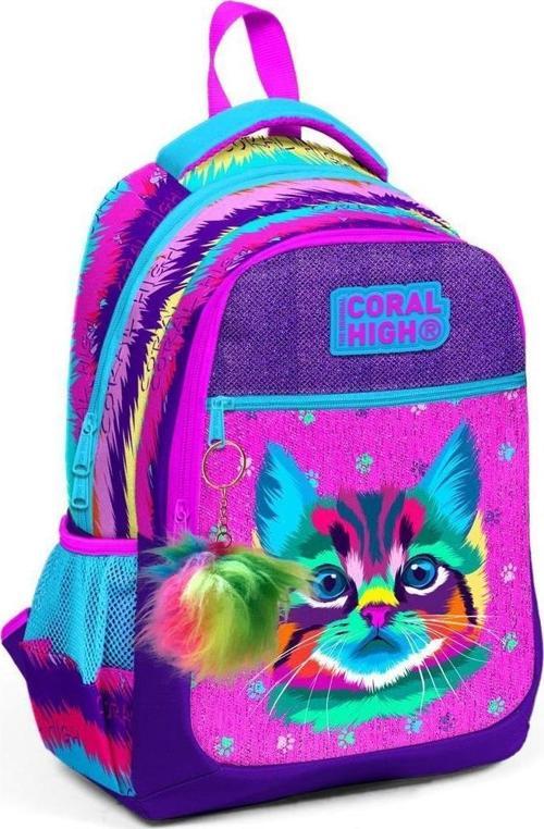 Kıds Mor Pembe Kedi Desenli Üç Bölmeli Okul Sırt Çantası 23477