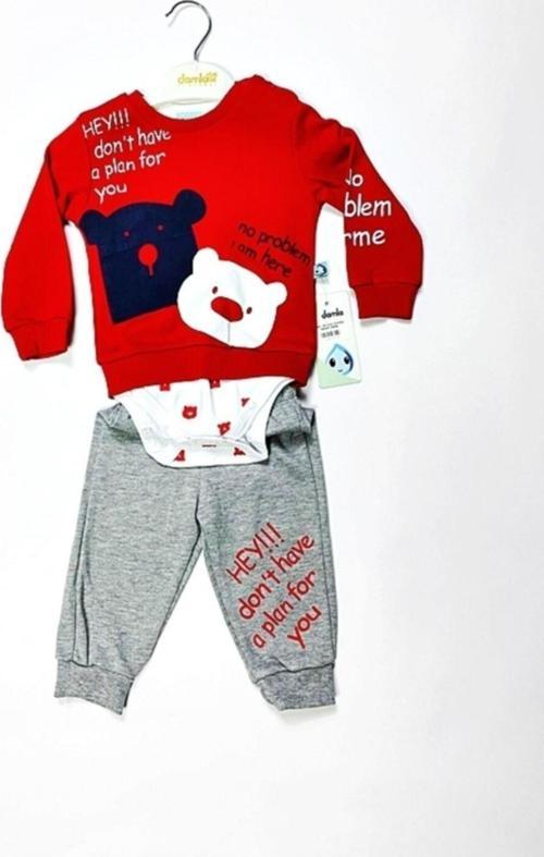 Damlakids Ayıcık Baskılı 3'lü Erkek Takım