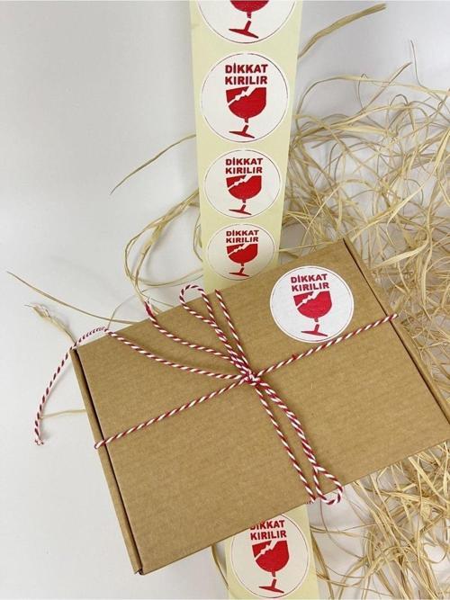 Dikkat Kırılır Uyarı Etiketi 50 Mm Yuvarlak Yapışkanlı Sticker Etiket Beyaz 100 Adet