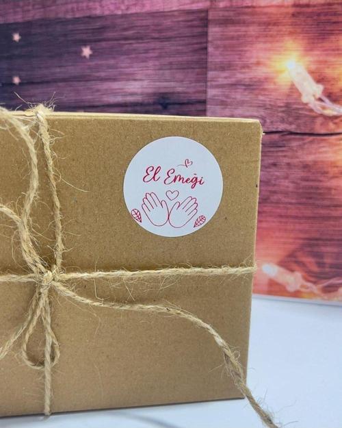 El Emeği Yazılı El Simgeli Yuvarlak Yapışkanlı Etiket 5 x 5 cm 100 Adet