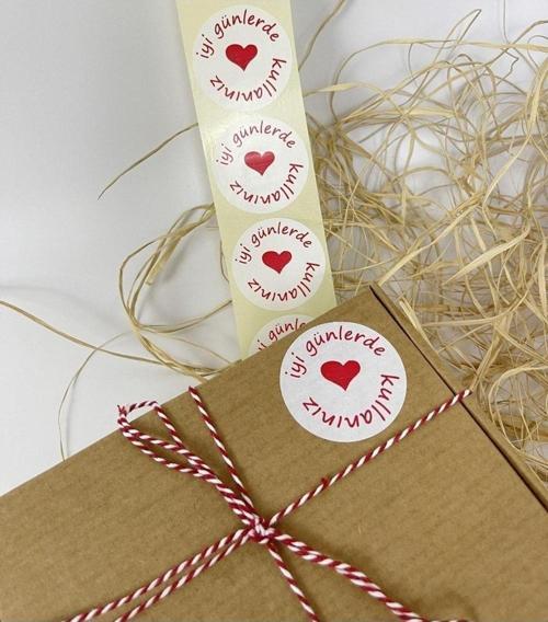 Iyi Günlerde Kullanınız 50 Mm Beyaz Yuvarlak Kalpli Sticker Etiket 100 Adet