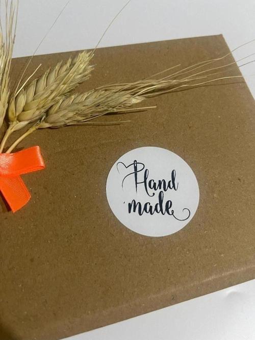 Hand Made Siyah Yazılı Yuvarlak Yapışkanlı Etiket 5 x 5 cm 100 Adet