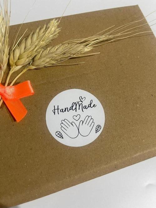 Handmade Çift El Resimli Yuvarlak Yapışkanlı Etiket 5 x 5 cm 100 Adet