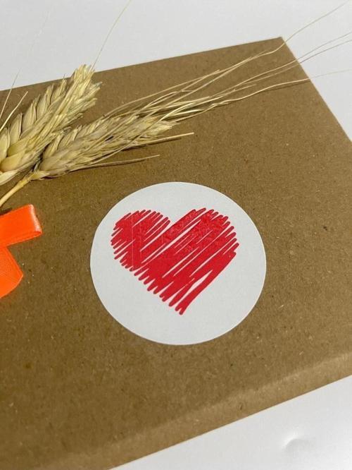Kalp Çizim Yuvarlak Yapışkanlı Etiket 5 x 5 cm 100 Adet