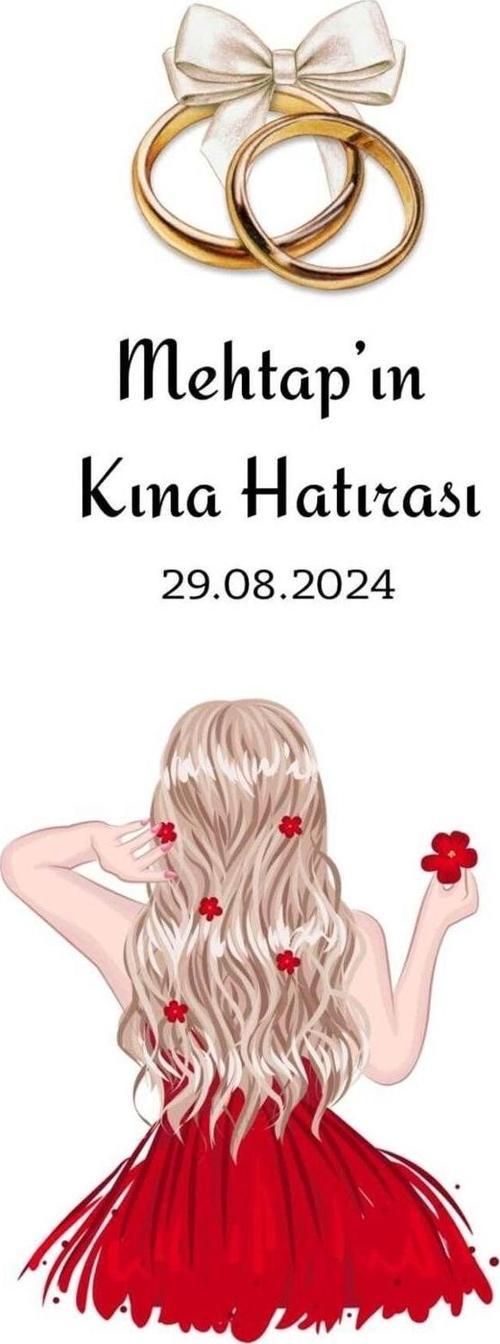 Kına Hatırası Kırmızı Gelin Resimli Anahtarlık Kartı 9,5 x 15 cm 49 Adet