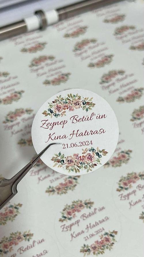Kına Hatırası Yuvarlak Etiket 4 x 4 cm 108 Adet