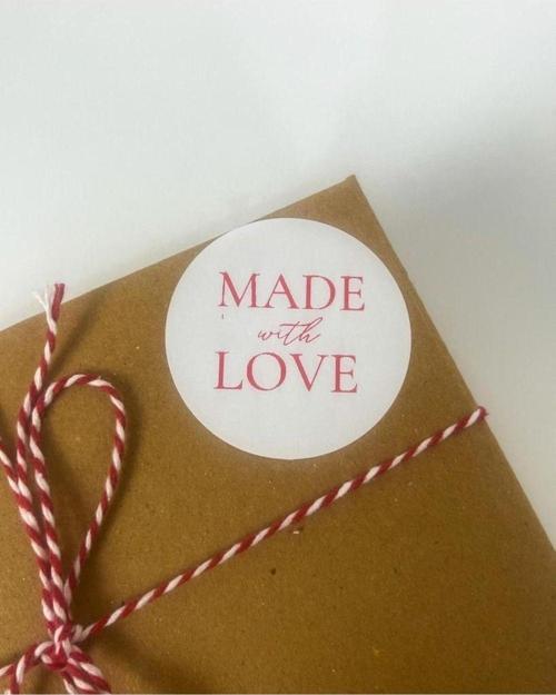 Made With Love El Yazılı Kırmızı 5 cm Yuvarlak Etiket 100 Adet