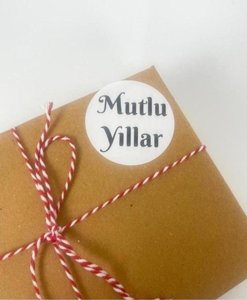 Mutlu Yıllar Siyah Yazılı 4 cm Yuvarlak Sticker Etiket 120 Adet