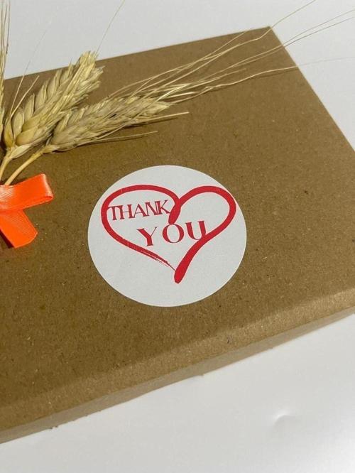 Thank You Kalp İçinde Yuvarlak Yapışkanlı Etiket 4 x 4 cm 120 Adet