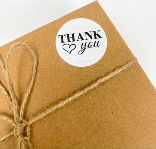 Thank You Kalpli Siyah Yazılı 5 cm Yuvarlak Yapışkanlı Etiket 100 Adet