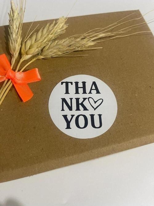 Thank You Kenarı Kalpli Yuvarlak Yapışkanlı Etiket 4 x 4 cm 120 Adet