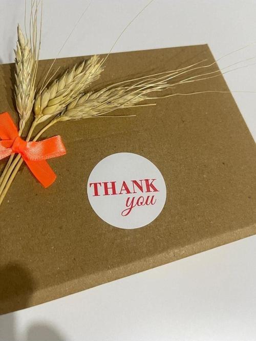 Thank You Kırmızı Yazılı Yuvarlak Yapışkanlı Etiket 5 x 5 cm 100 Adet